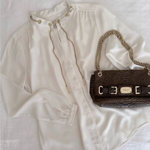 Michael Kors Cream Blouse with Gold Chain Detail